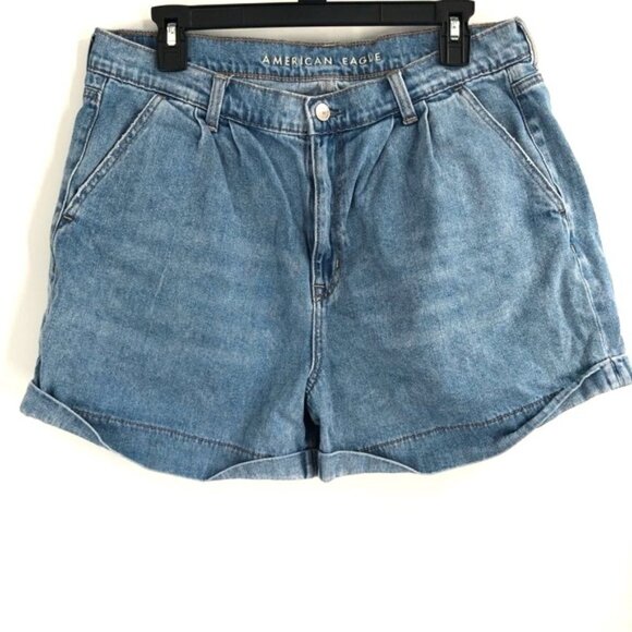 AMERICAN EAGLE Mom Short Cuffed High Rise Denim Shorts Jean Shorts 14 Stretch - Picture 1 of 7